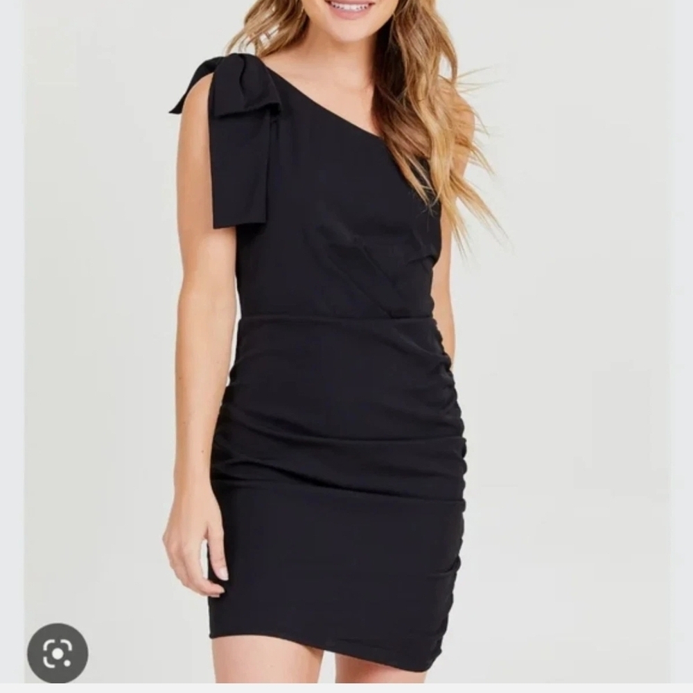 Altar'd State One-Shoulder Black Bow Detail Dress